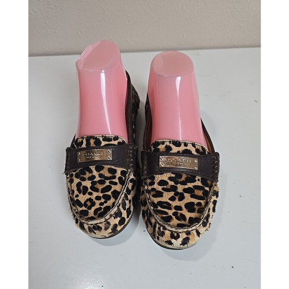 Coach Fredrica Brown Leopard Print Slip On Driving Loafer Flats Womens Size 6.5B - Picture 2 of 12